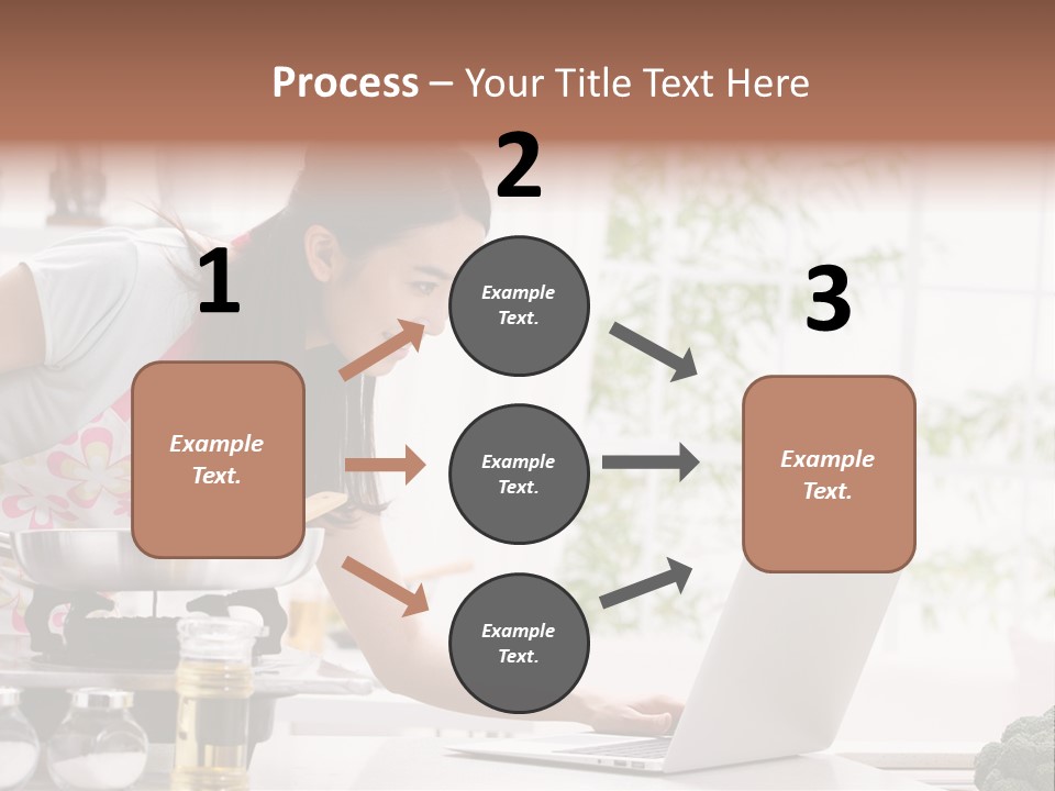 A Woman Using A Laptop On A Kitchen Counter PowerPoint Template
