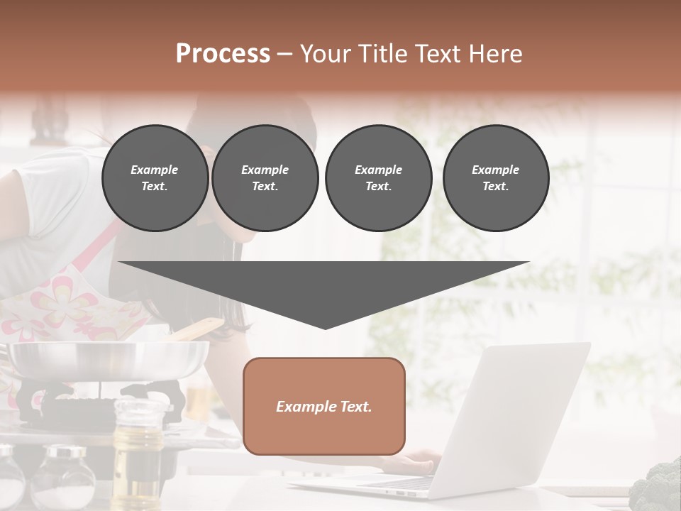 A Woman Using A Laptop On A Kitchen Counter PowerPoint Template