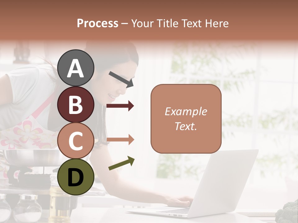 A Woman Using A Laptop On A Kitchen Counter PowerPoint Template