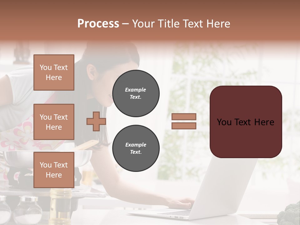 A Woman Using A Laptop On A Kitchen Counter PowerPoint Template