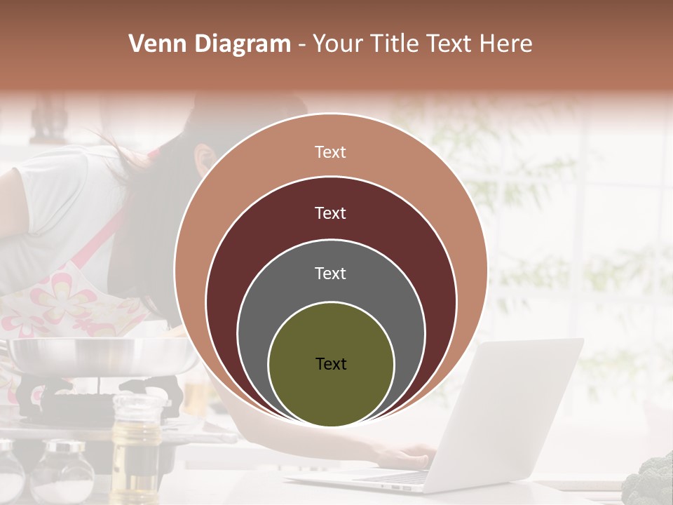 A Woman Using A Laptop On A Kitchen Counter PowerPoint Template