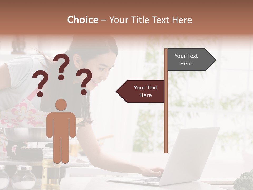 A Woman Using A Laptop On A Kitchen Counter PowerPoint Template