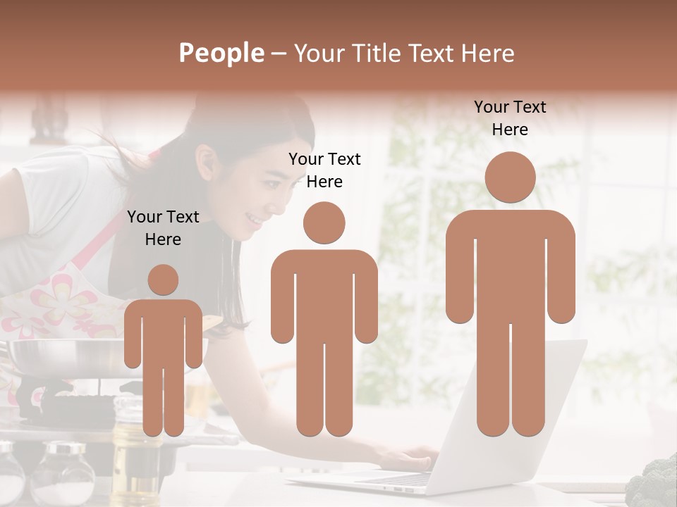 A Woman Using A Laptop On A Kitchen Counter PowerPoint Template