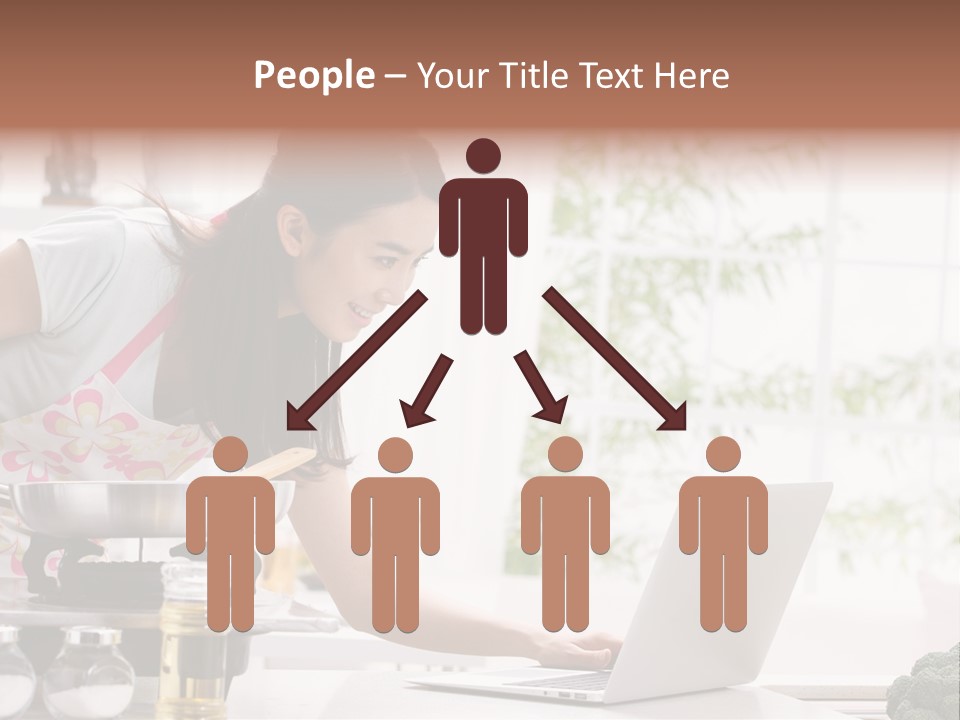 A Woman Using A Laptop On A Kitchen Counter PowerPoint Template