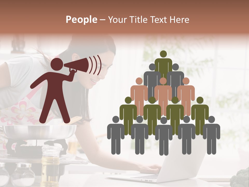 A Woman Using A Laptop On A Kitchen Counter PowerPoint Template