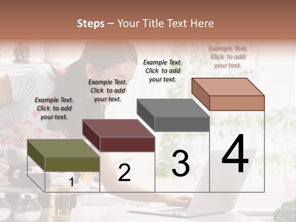 A Woman Using A Laptop On A Kitchen Counter PowerPoint Template