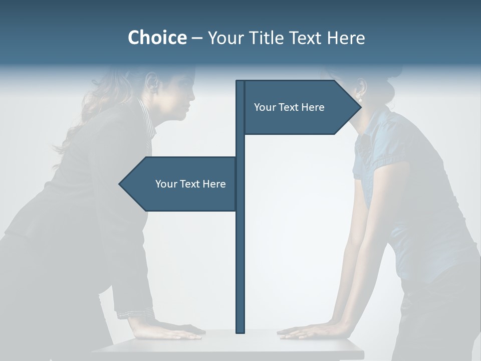 Two Women In Business Attire Facing Each Other PowerPoint Template