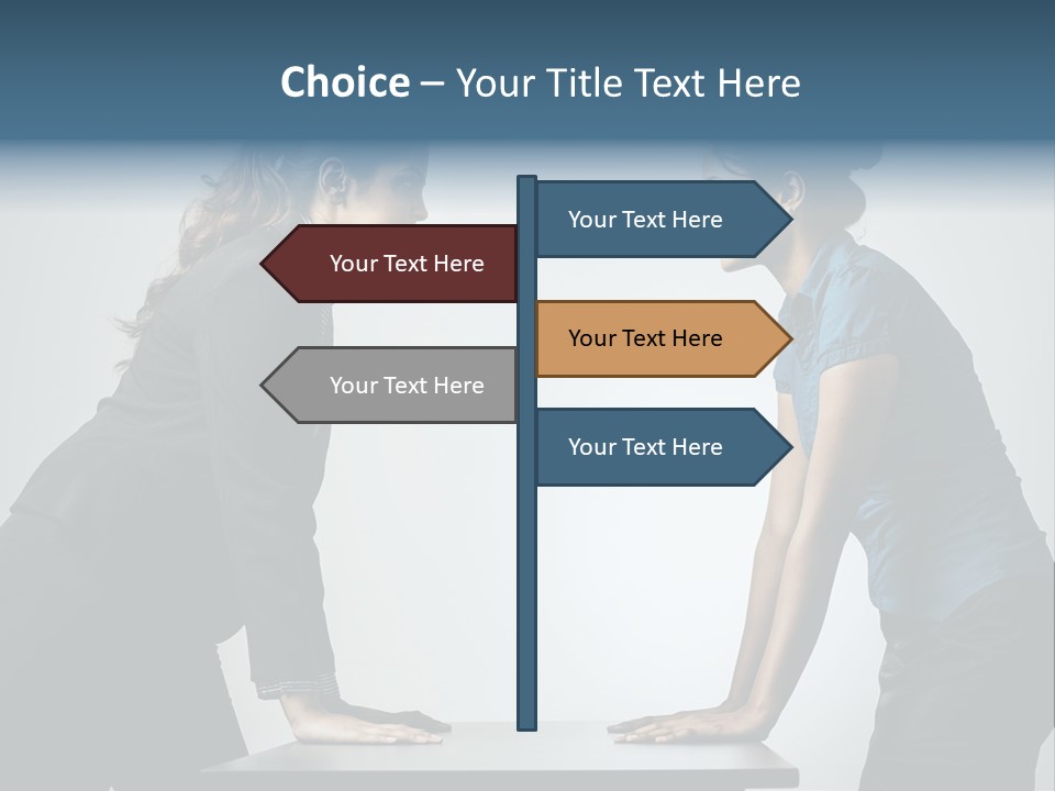 Two Women In Business Attire Facing Each Other PowerPoint Template