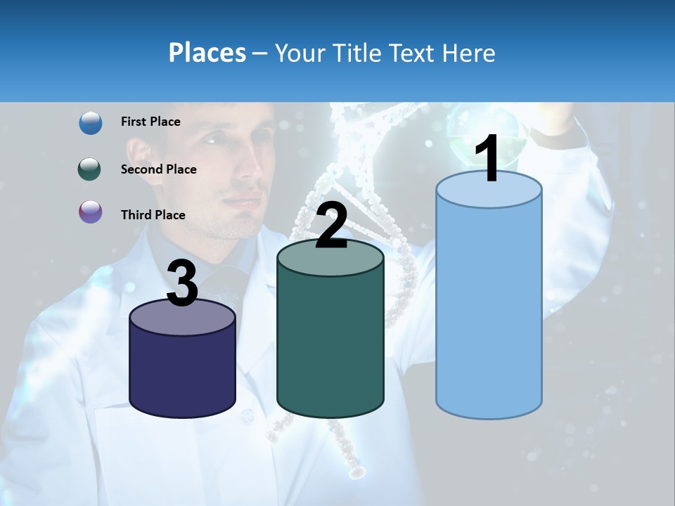 A Man In A Lab Coat Holding Up A Sign PowerPoint Template