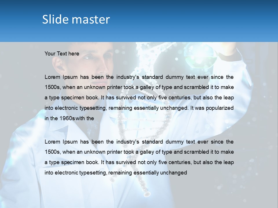 A Man In A Lab Coat Holding Up A Sign PowerPoint Template