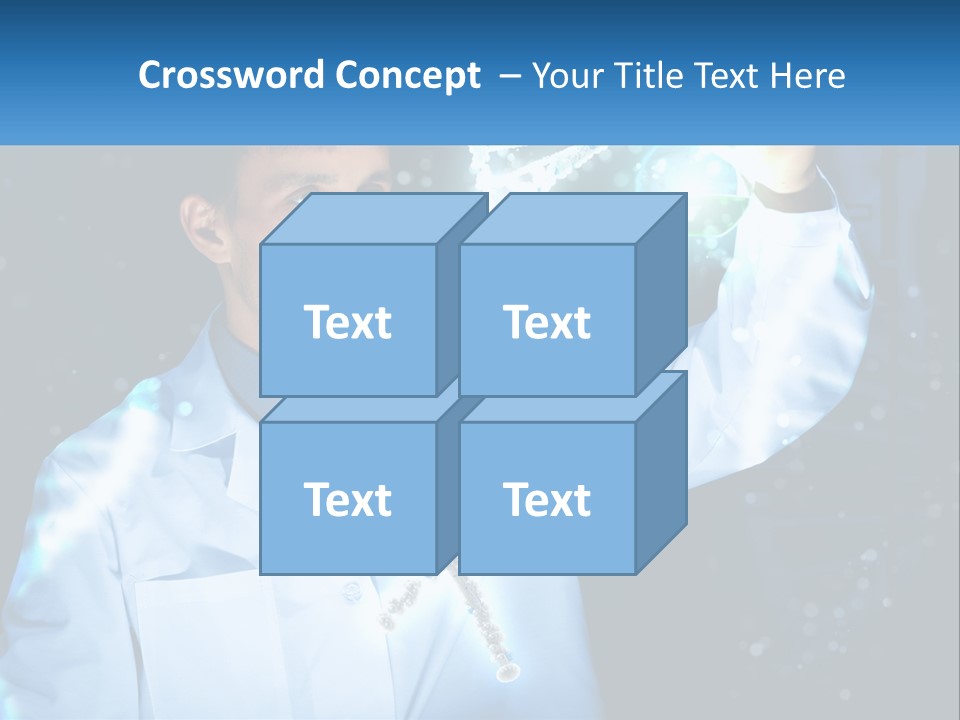 A Man In A Lab Coat Holding Up A Sign PowerPoint Template