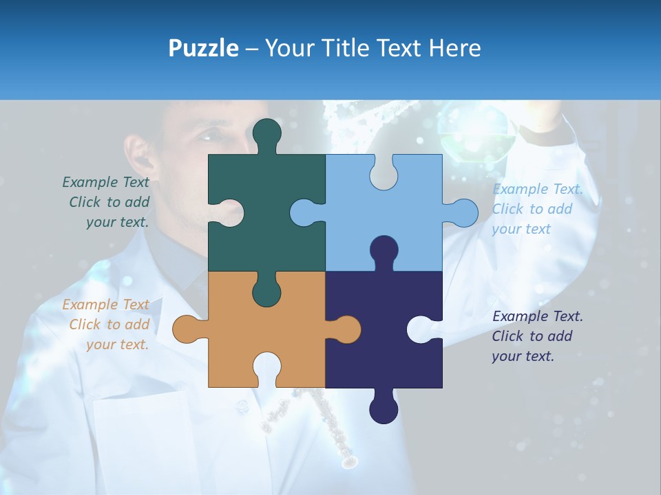 A Man In A Lab Coat Holding Up A Sign PowerPoint Template