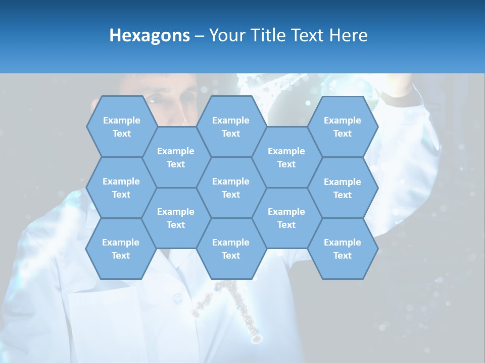 A Man In A Lab Coat Holding Up A Sign PowerPoint Template