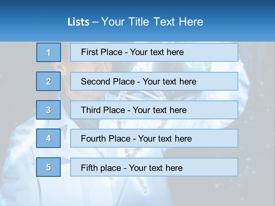 A Man In A Lab Coat Holding Up A Sign PowerPoint Template