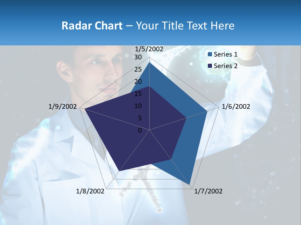 A Man In A Lab Coat Holding Up A Sign PowerPoint Template