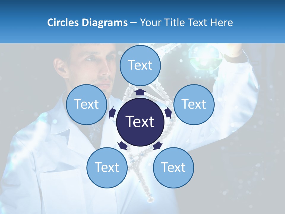 A Man In A Lab Coat Holding Up A Sign PowerPoint Template