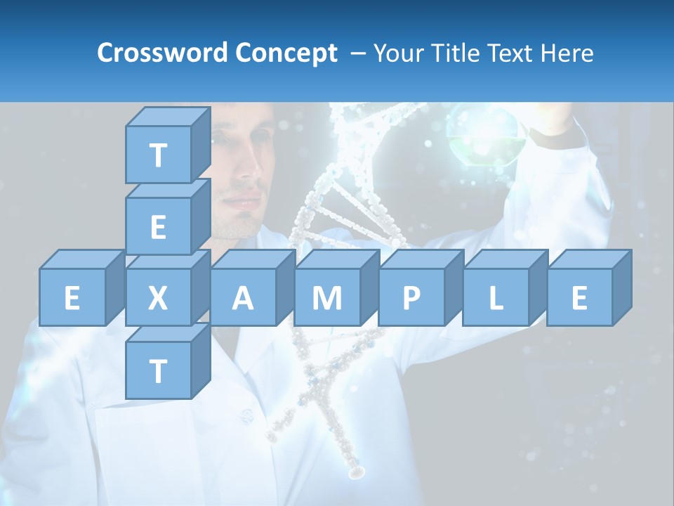 A Man In A Lab Coat Holding Up A Sign PowerPoint Template