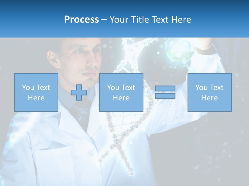 A Man In A Lab Coat Holding Up A Sign PowerPoint Template