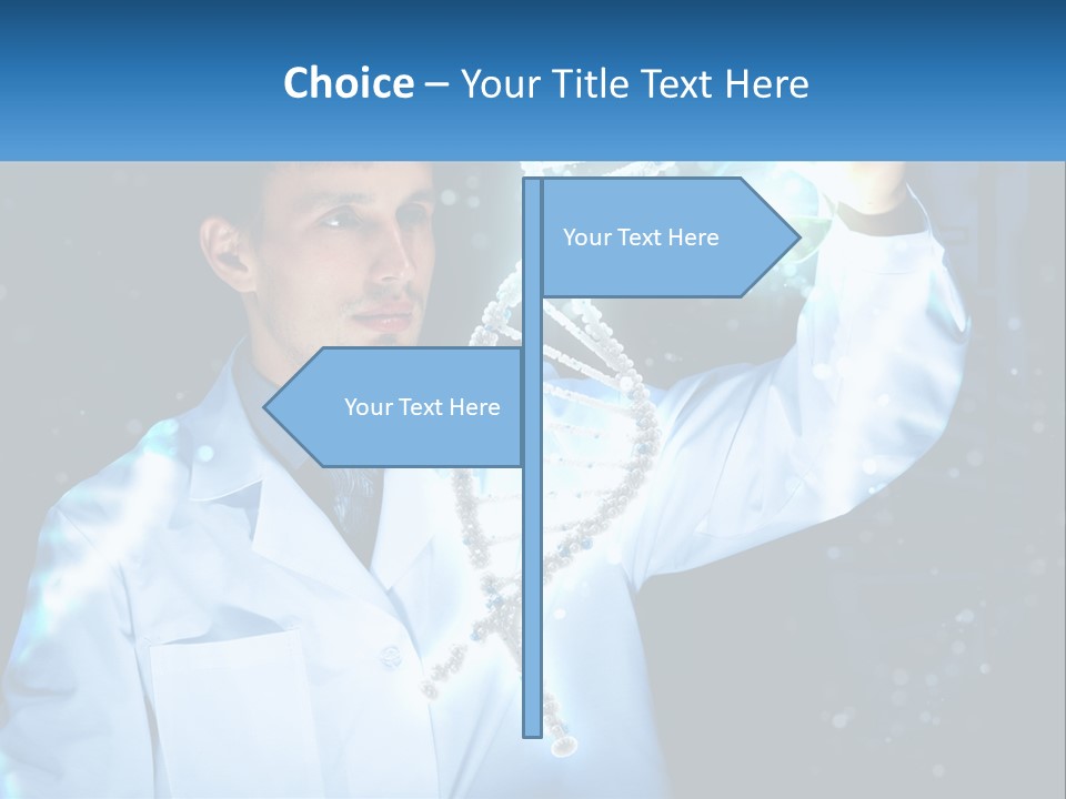 A Man In A Lab Coat Holding Up A Sign PowerPoint Template