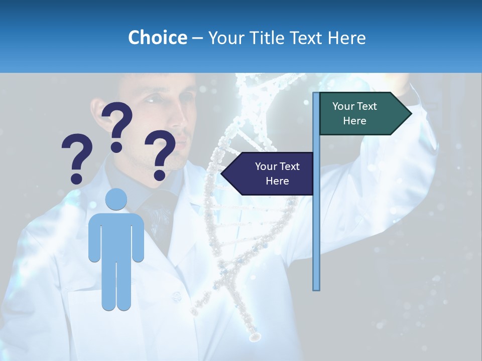 A Man In A Lab Coat Holding Up A Sign PowerPoint Template