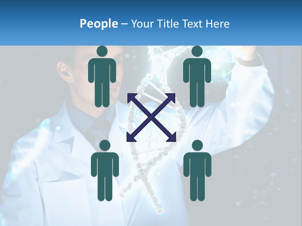 A Man In A Lab Coat Holding Up A Sign PowerPoint Template