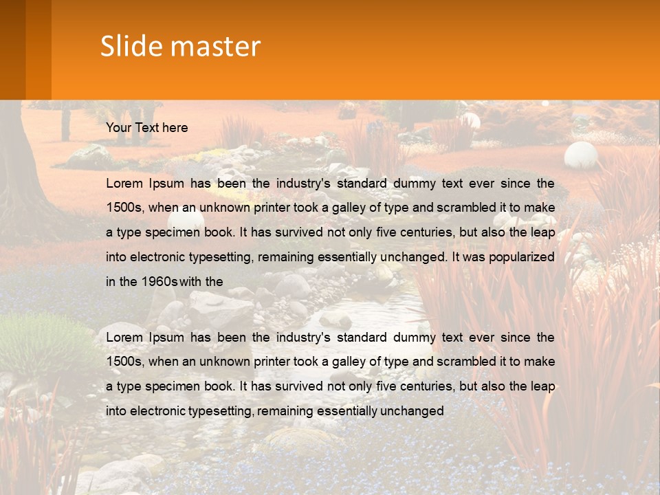A Picture Of A Garden With Rocks And Plants PowerPoint Template