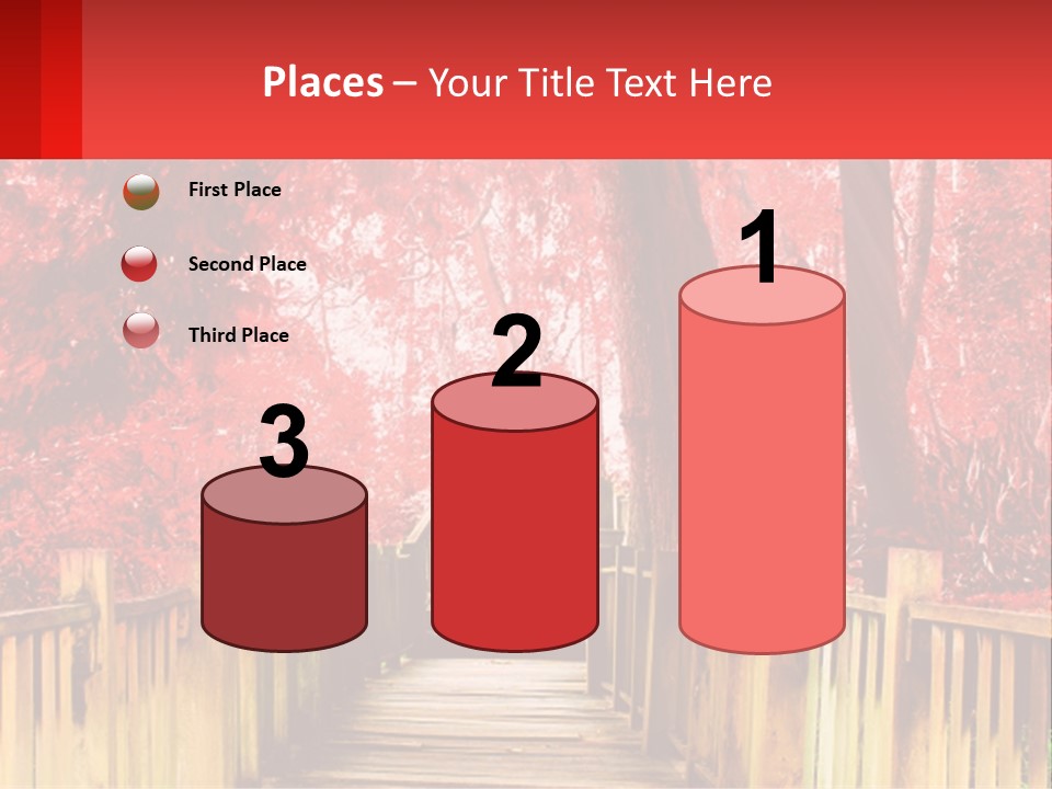 A Picture Of A Red Forest With Stairs PowerPoint Template