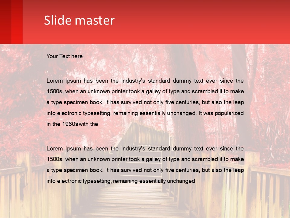 A Picture Of A Red Forest With Stairs PowerPoint Template