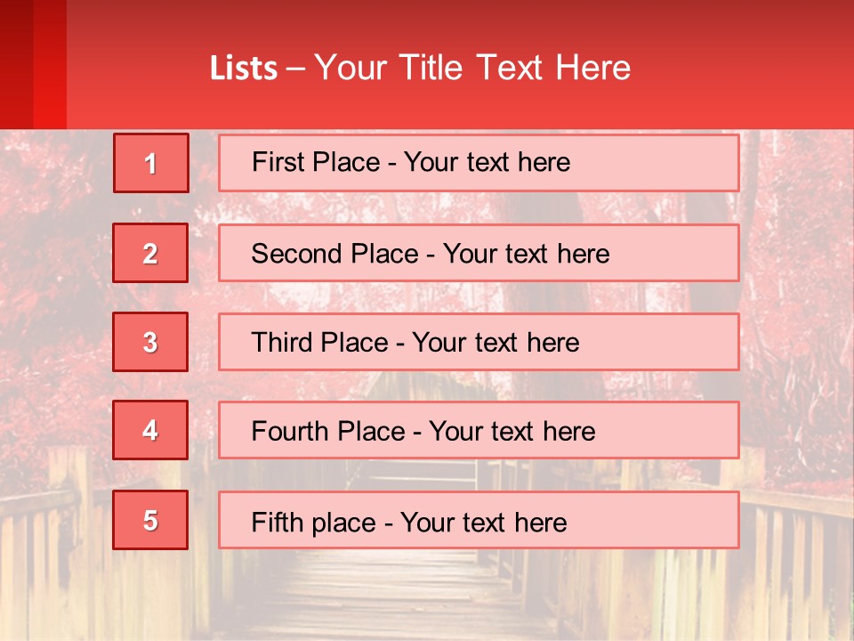 A Picture Of A Red Forest With Stairs PowerPoint Template