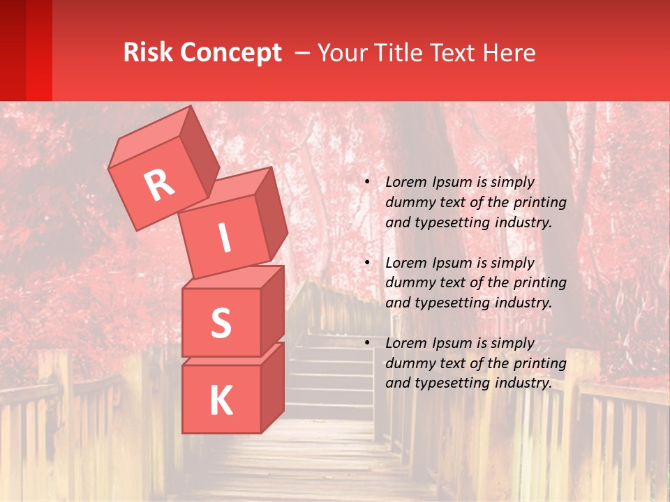 A Picture Of A Red Forest With Stairs PowerPoint Template