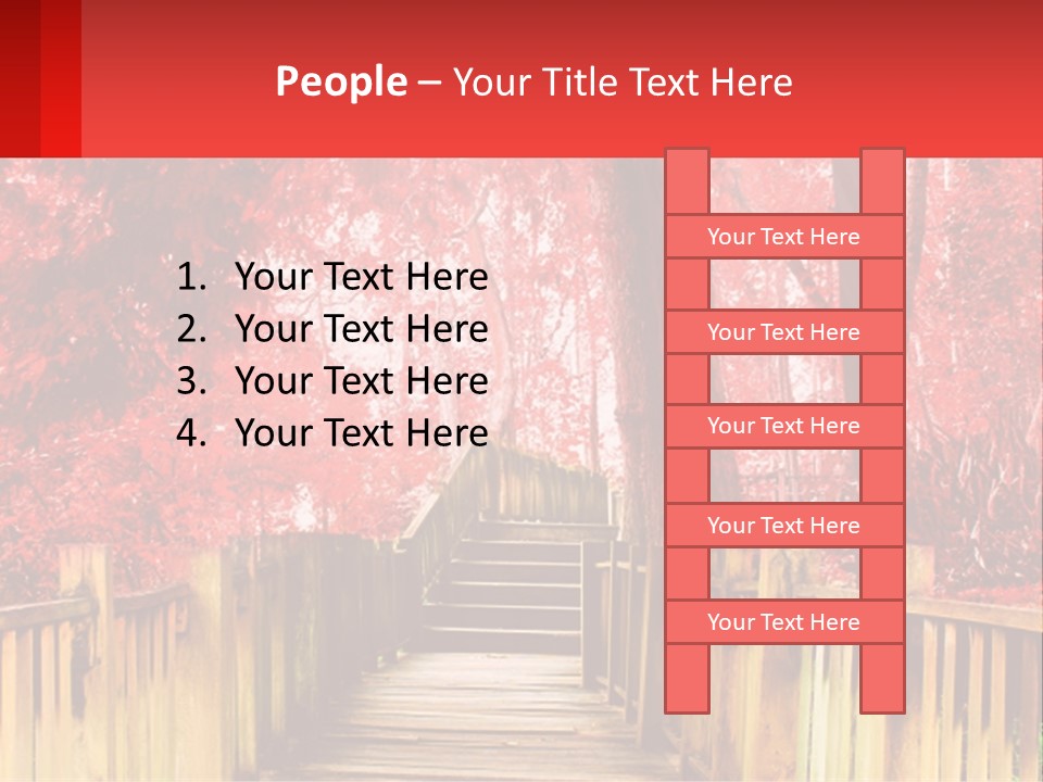 A Picture Of A Red Forest With Stairs PowerPoint Template