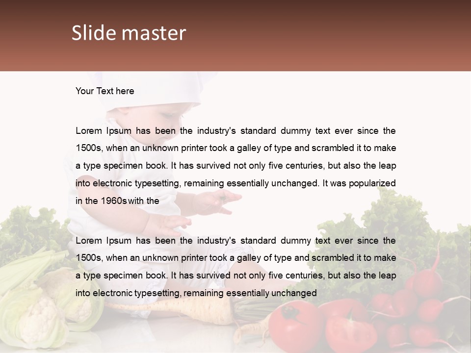 A Baby In A Chef's Hat Sitting On A Table Surrounded By Vegetables PowerPoint Template