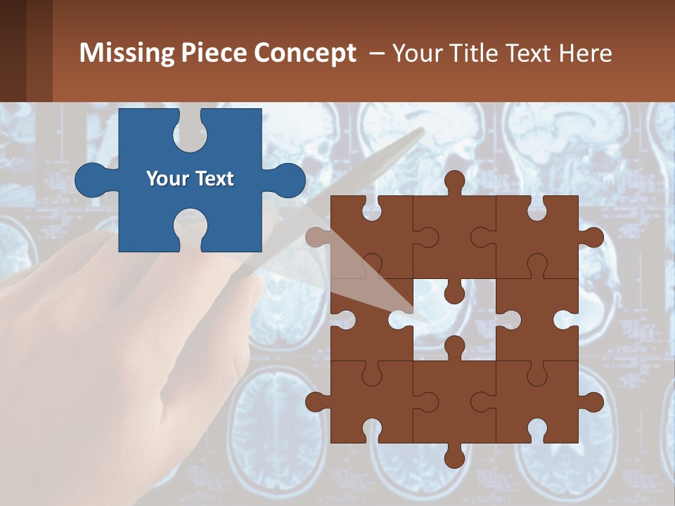 A Person Holding A Pen In Front Of A Brain Scan PowerPoint Template