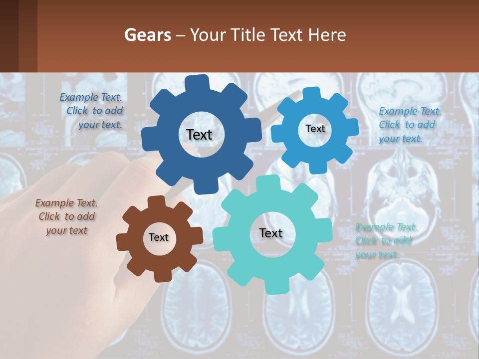 A Person Holding A Pen In Front Of A Brain Scan PowerPoint Template