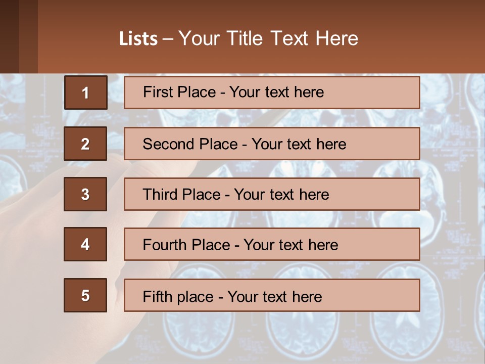 A Person Holding A Pen In Front Of A Brain Scan PowerPoint Template