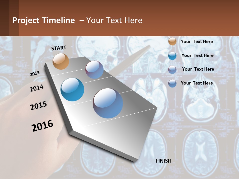 A Person Holding A Pen In Front Of A Brain Scan PowerPoint Template