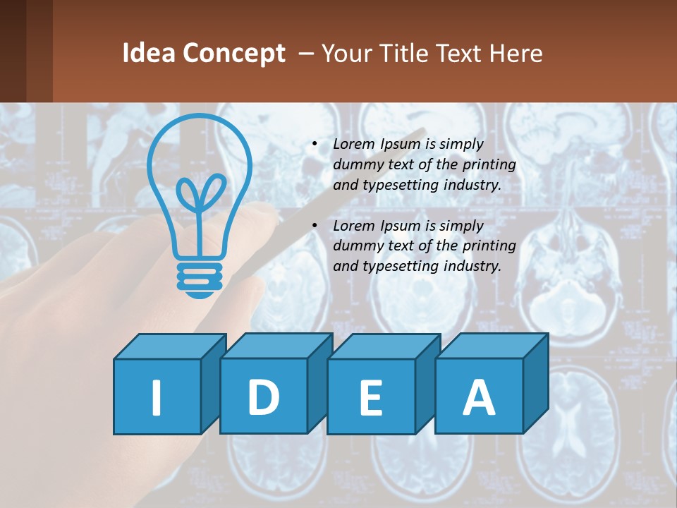 A Person Holding A Pen In Front Of A Brain Scan PowerPoint Template