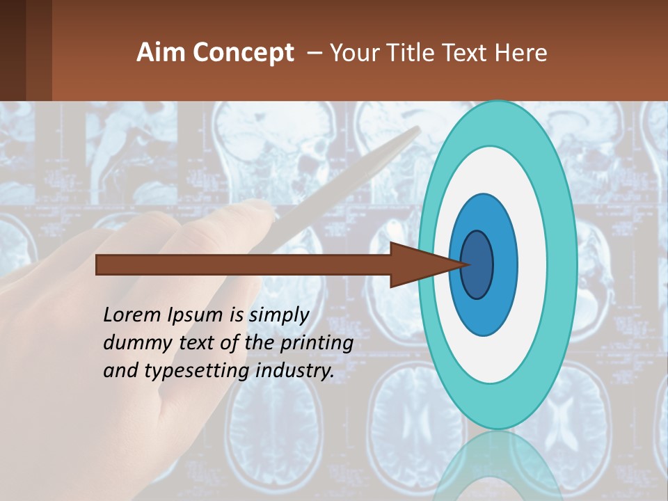 A Person Holding A Pen In Front Of A Brain Scan PowerPoint Template