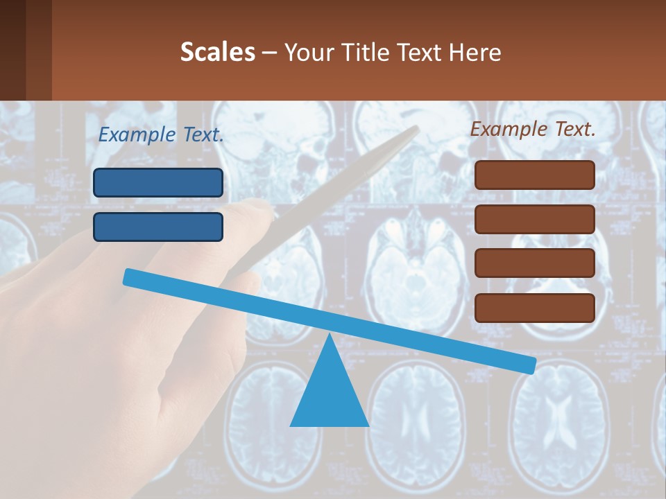 A Person Holding A Pen In Front Of A Brain Scan PowerPoint Template
