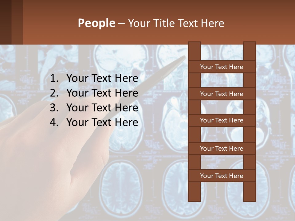 A Person Holding A Pen In Front Of A Brain Scan PowerPoint Template