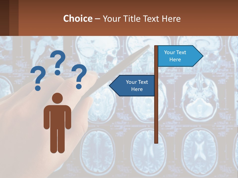 A Person Holding A Pen In Front Of A Brain Scan PowerPoint Template