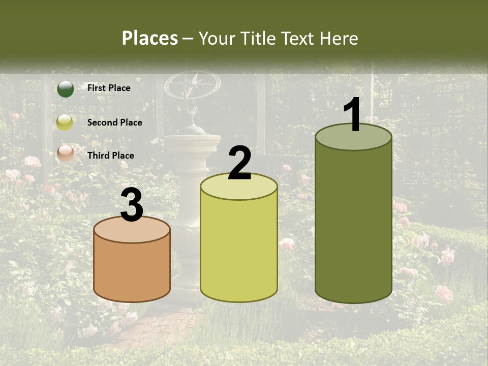 A Garden With Flowers And A Bench In The Middle Of It PowerPoint Template