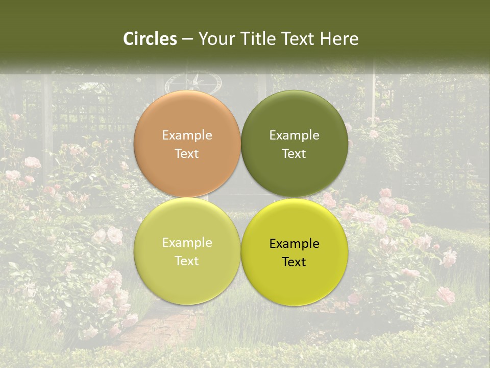 A Garden With Flowers And A Bench In The Middle Of It PowerPoint Template