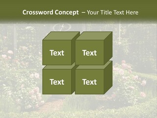 A Garden With Flowers And A Bench In The Middle Of It PowerPoint Template