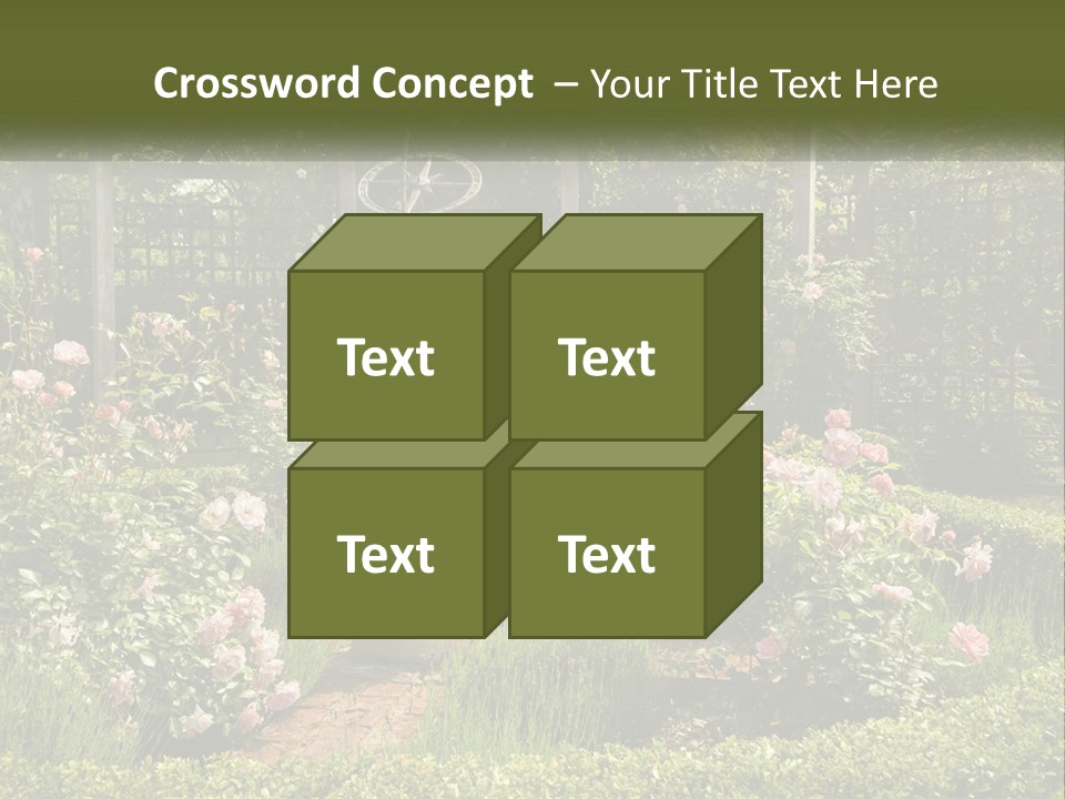 A Garden With Flowers And A Bench In The Middle Of It PowerPoint Template