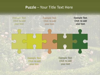 A Garden With Flowers And A Bench In The Middle Of It PowerPoint Template