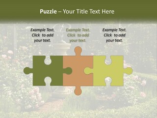 A Garden With Flowers And A Bench In The Middle Of It PowerPoint Template