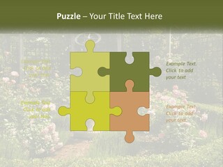 A Garden With Flowers And A Bench In The Middle Of It PowerPoint Template