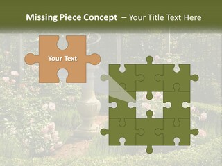 A Garden With Flowers And A Bench In The Middle Of It PowerPoint Template