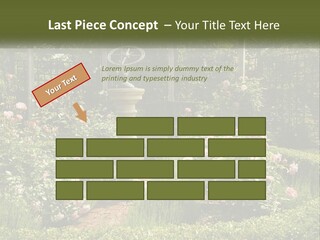 A Garden With Flowers And A Bench In The Middle Of It PowerPoint Template